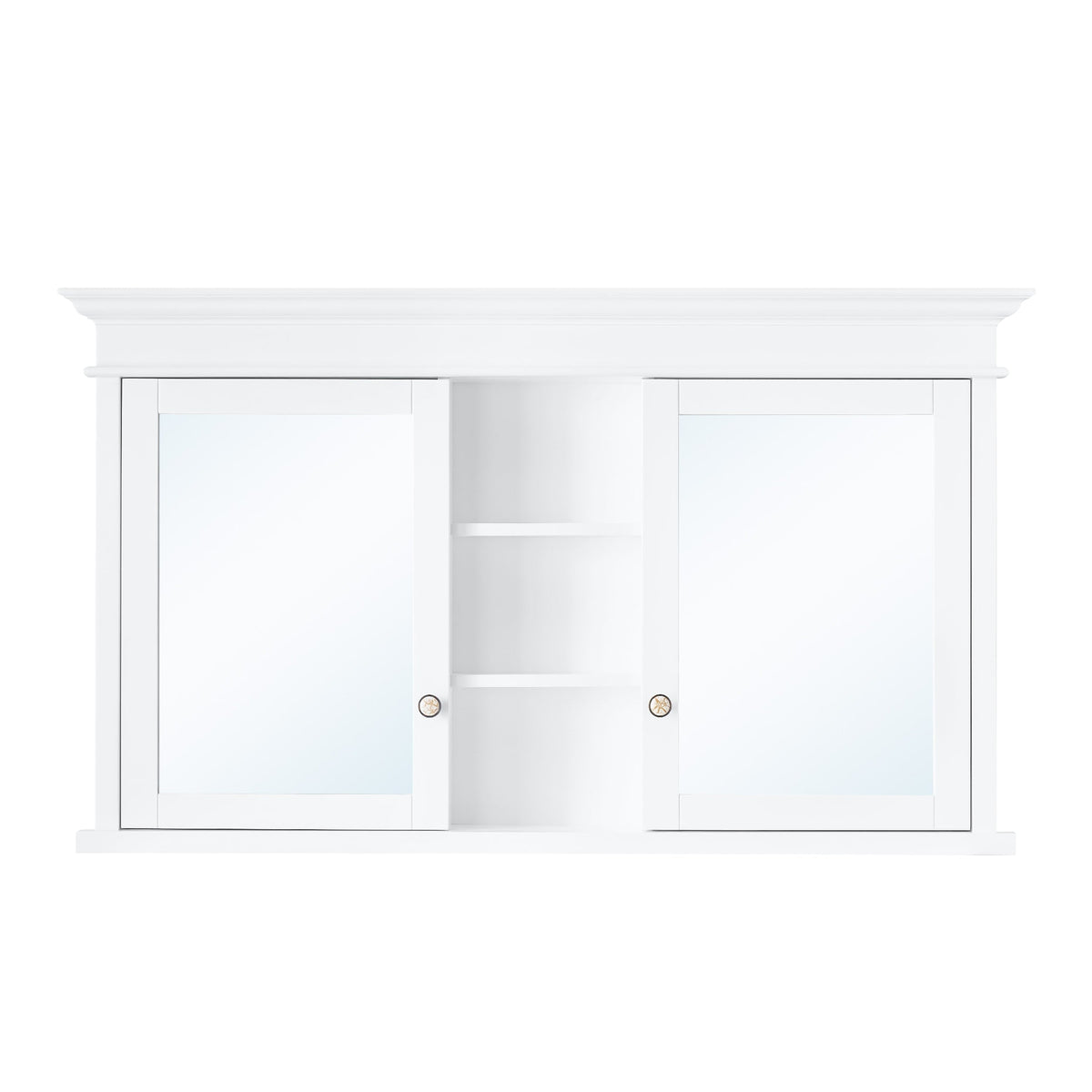 WELLFOR GRACE Solid Wood 55-in x 32-in Recessed Mount White Mirrored Soft Close Medicine Cabinet