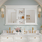 WELLFOR GRACE Solid Wood 55-in x 32-in Recessed Mount White Mirrored Soft Close Medicine Cabinet