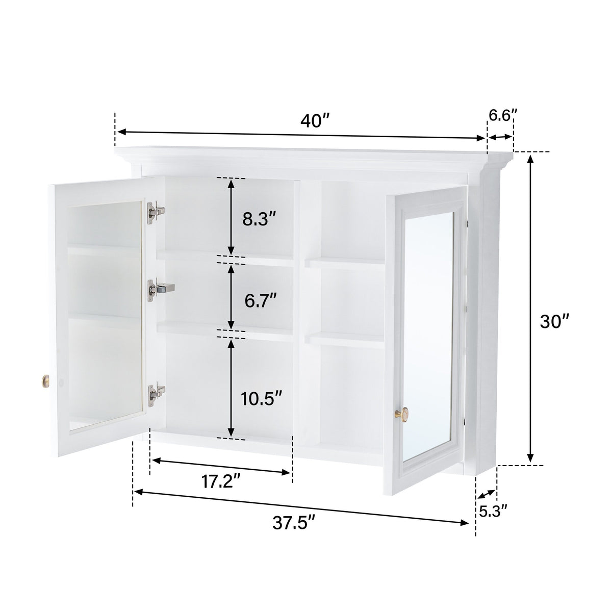 WELLFOR GRACE Solid Wood 40-in x 30-in Surface Mount White Mirrored Soft Close Medicine Cabinet