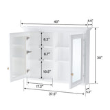 WELLFOR GRACE Solid Wood 40-in x 30-in Surface Mount White Mirrored Soft Close Medicine Cabinet