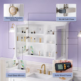 WELLFOR GRACE Solid Wood 40-in x 30-in Surface Mount White Mirrored Soft Close Medicine Cabinet