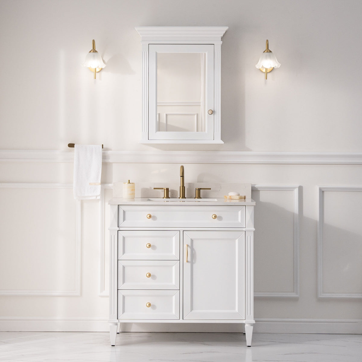 WELLFOR GRACE Solid Wood 24-in x 30-in Surface Mount White Mirrored Soft Close Medicine Cabinet