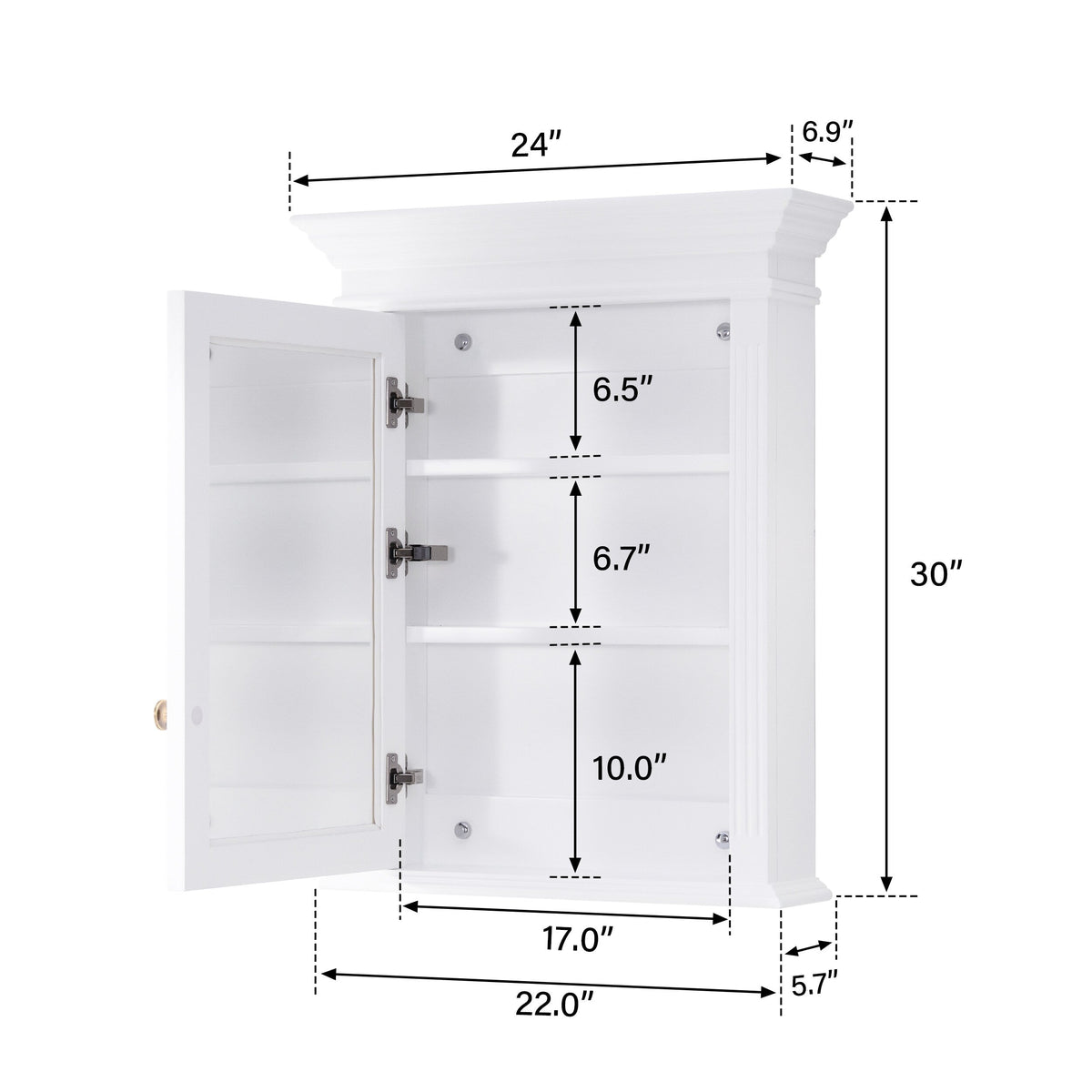 WELLFOR GRACE Solid Wood 24-in x 30-in Surface Mount White Mirrored Soft Close Medicine Cabinet