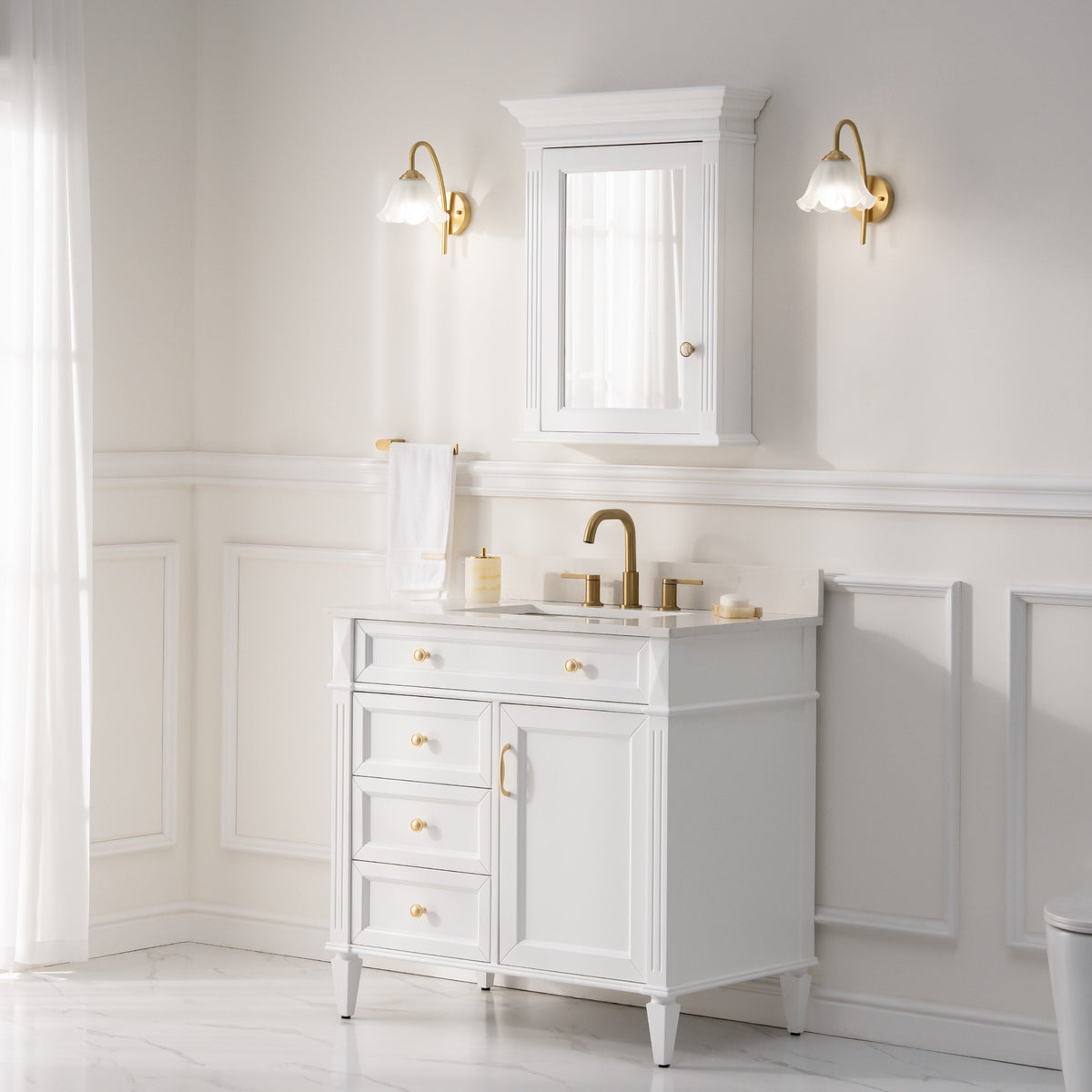 WELLFOR GRACE Solid Wood 24-in x 30-in Surface Mount White Mirrored Soft Close Medicine Cabinet