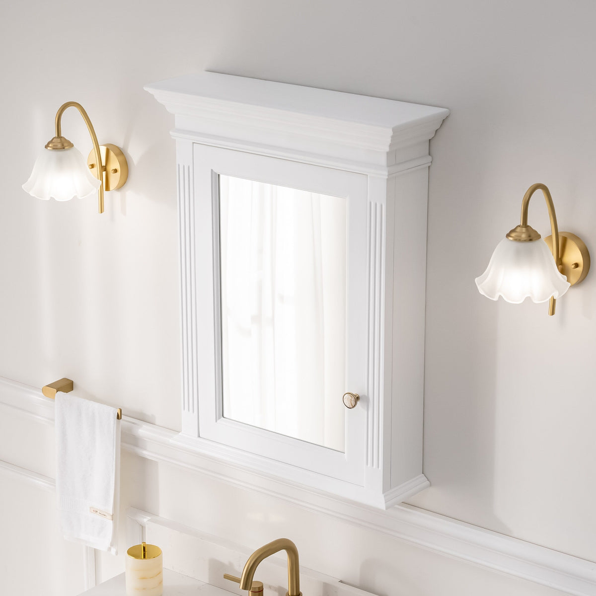 WELLFOR GRACE Solid Wood 24-in x 30-in Surface Mount White Mirrored Soft Close Medicine Cabinet