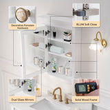 WELLFOR GRACE Solid Wood 24-in x 30-in Surface Mount White Mirrored Soft Close Medicine Cabinet