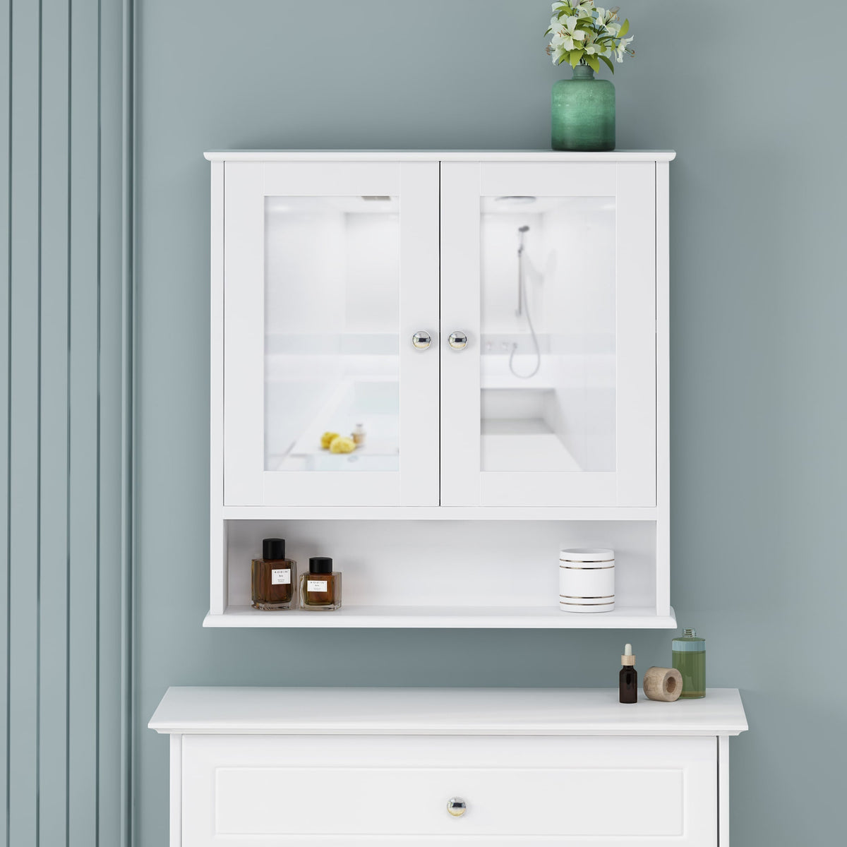 WELLFOR 22.25-in x 23-in x 5.25-in White Bathroom Wall Cabinet