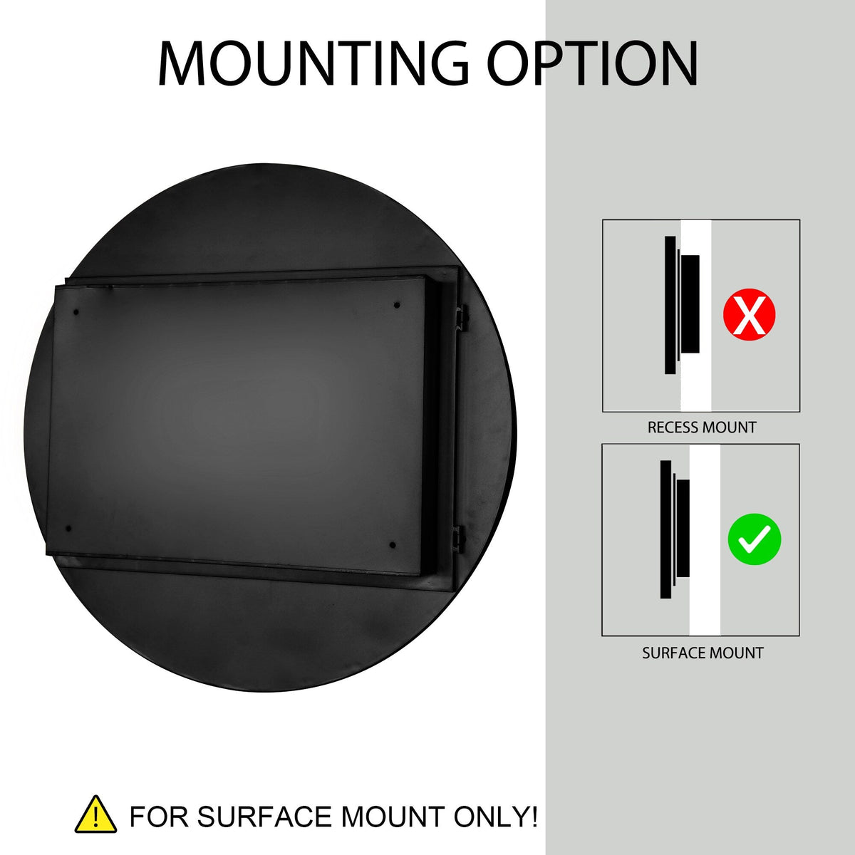 WELLFOR FS 31.5-in x 31.5-in Recessed Mount Black Mirrored Round Soft Close Medicine Cabinet