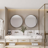 WELLFOR 31.5-in x 31.5-in Recessed Mount Matte Black Mirrored Round Medicine Cabinet