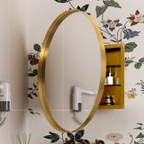 WELLFOR FS 31.5-in x 31.5-in Recessed Mount Gold Mirrored Round Soft Close Medicine Cabinet