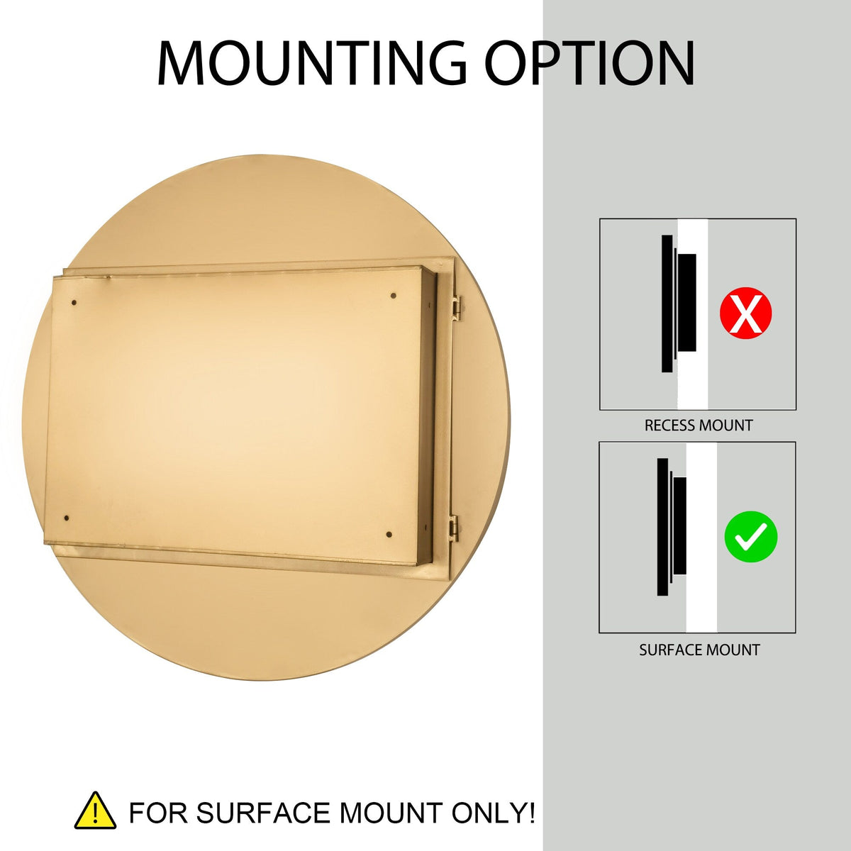 WELLFOR FS 31.5-in x 31.5-in Recessed Mount Gold Mirrored Round Soft Close Medicine Cabinet
