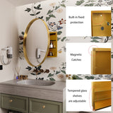 WELLFOR 31.5-in x 31.5-in Recessed Mount Gold Mirrored Round Medicine Cabinet