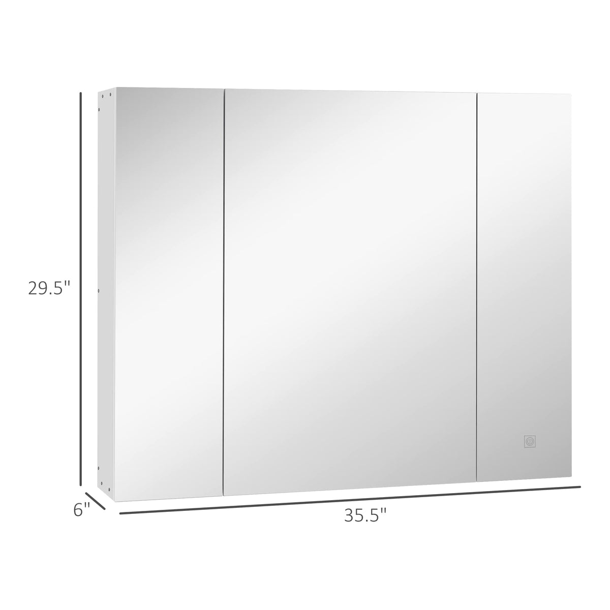 WELLFOR 35.5-in x 29.5-in Lighted LED Surface Mount White Mirrored Soft Close Medicine Cabinet with Outlet