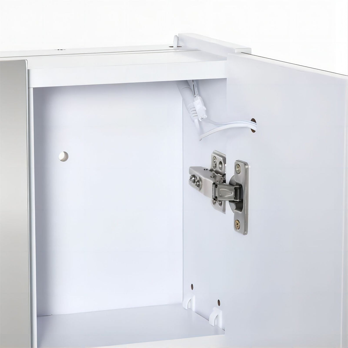 WELLFOR 35.5-in x 29.5-in Lighted LED Surface Mount White Mirrored Soft Close Medicine Cabinet with Outlet