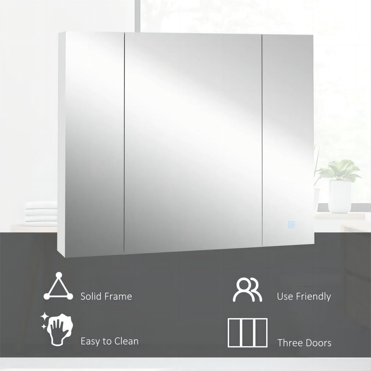 WELLFOR 35.5-in x 29.5-in Lighted LED Surface Mount White Mirrored Soft Close Medicine Cabinet with Outlet