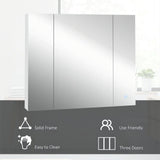 WELLFOR 35.5-in x 29.5-in Lighted LED Surface Mount White Mirrored Soft Close Medicine Cabinet with Outlet