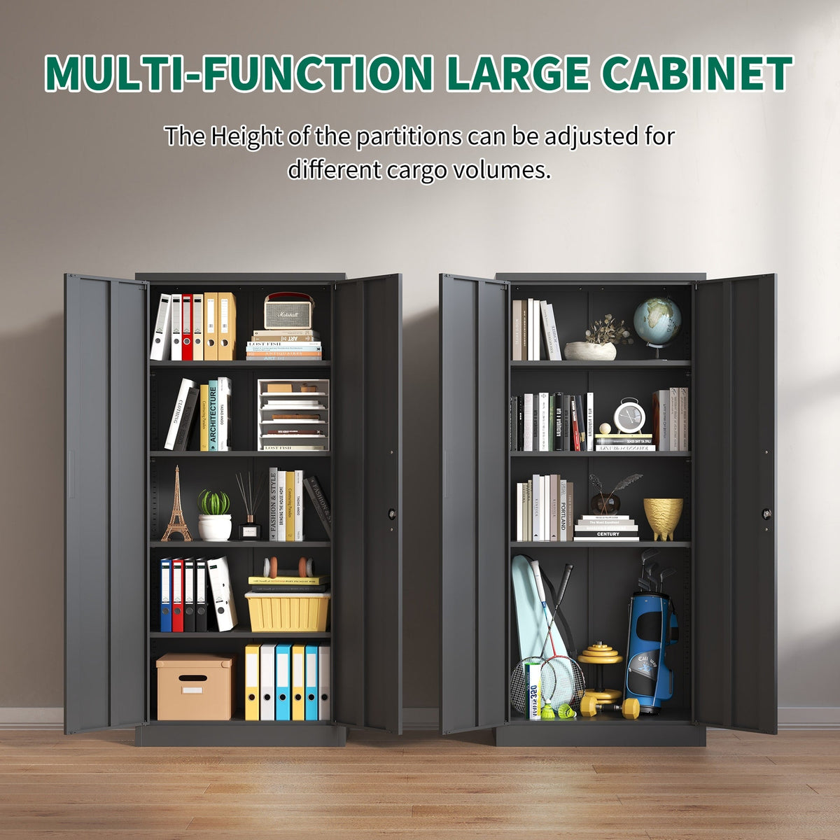 Siavonce Black 5-Shelf Office Cabinet