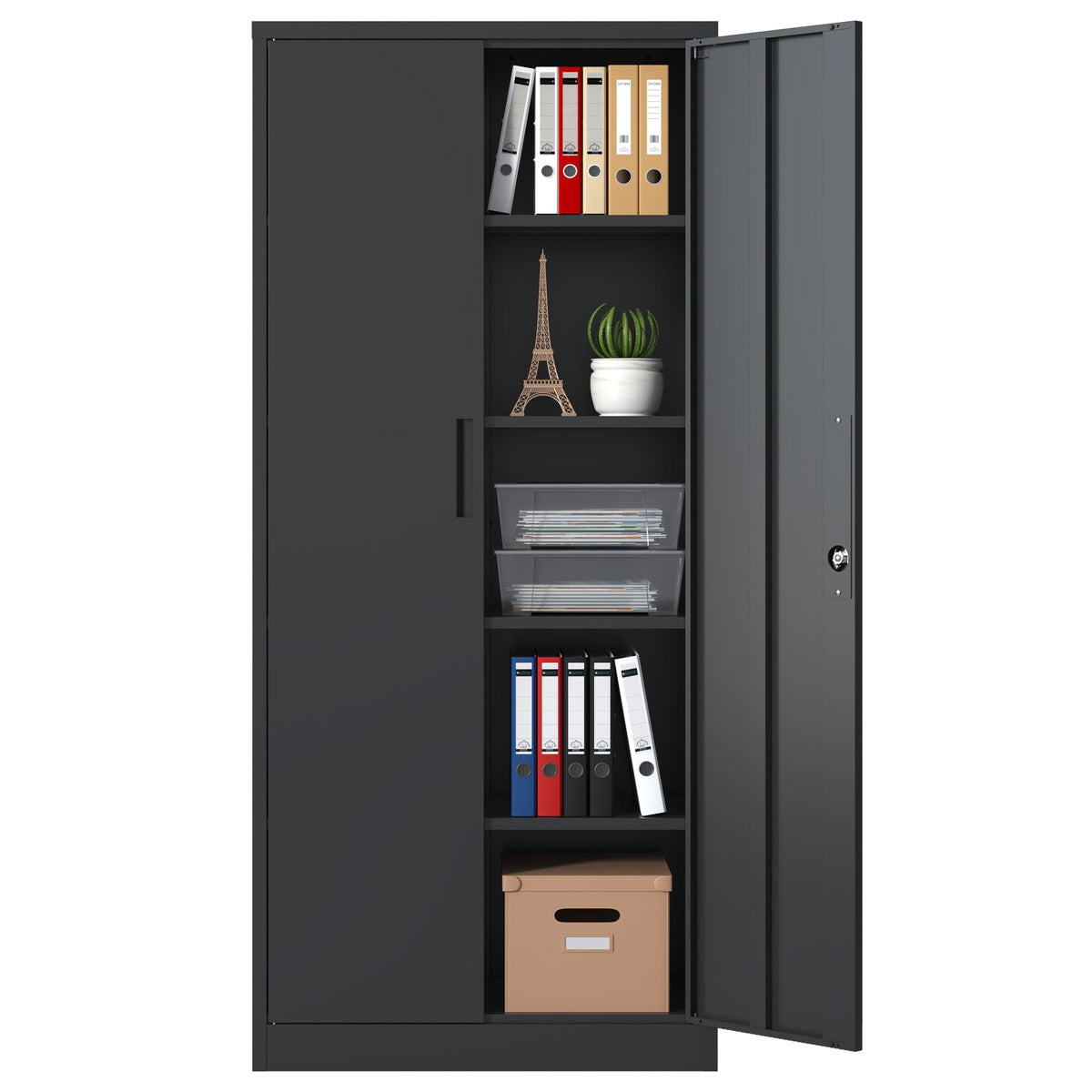 Siavonce Black 5-Shelf Office Cabinet