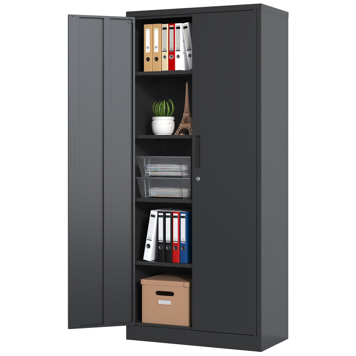 Siavonce Black 5-Shelf Office Cabinet