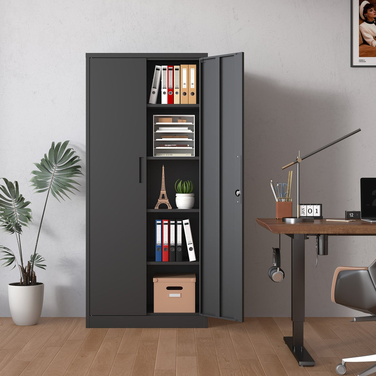 Siavonce Black 5-Shelf Office Cabinet