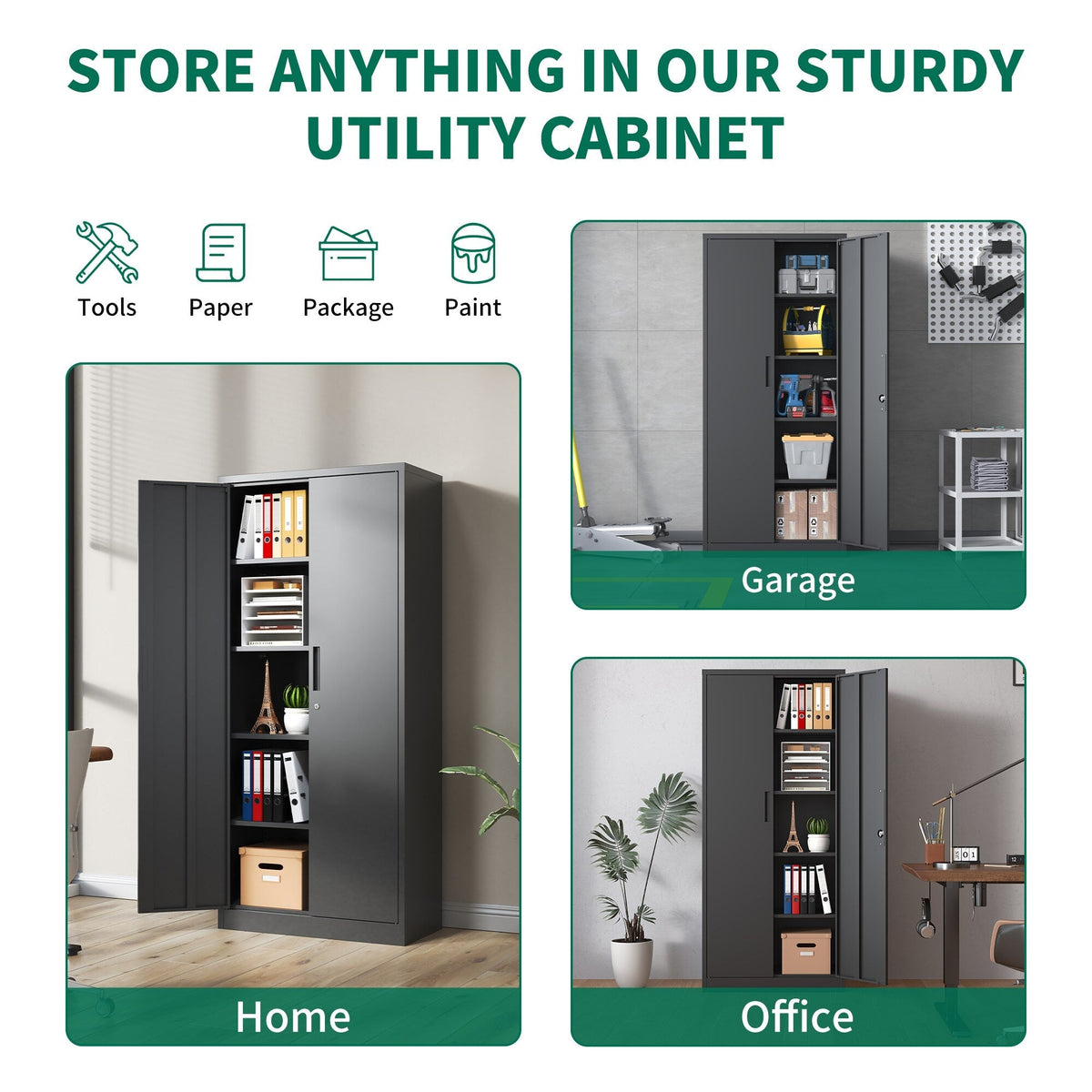 Siavonce Black 5-Shelf Office Cabinet