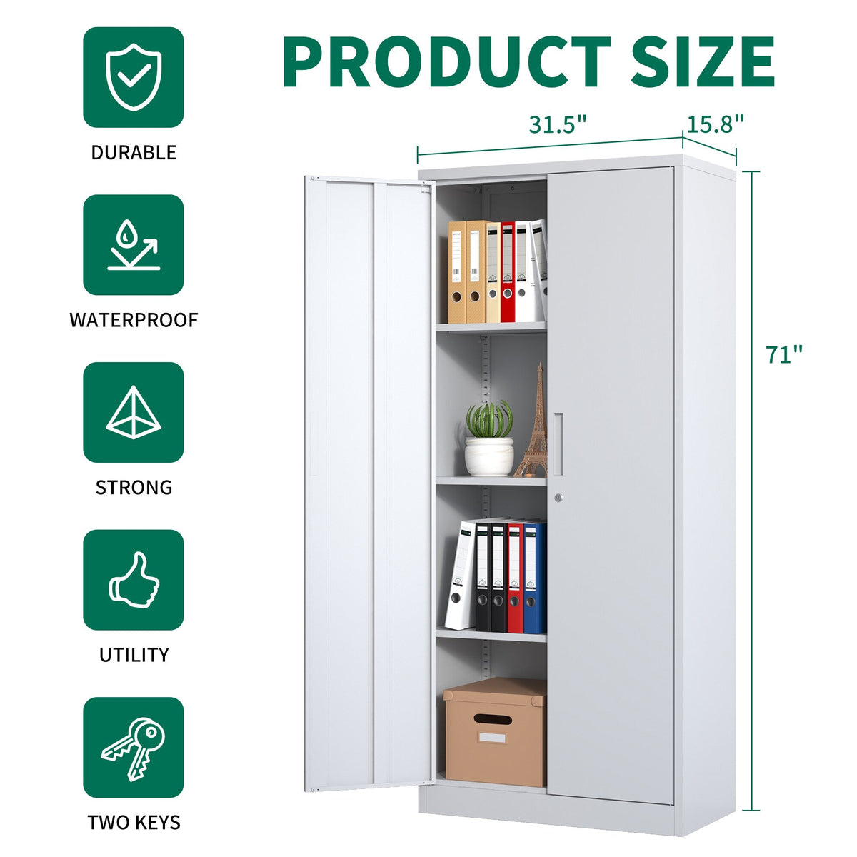Siavonce White 4-Shelf Office Cabinet