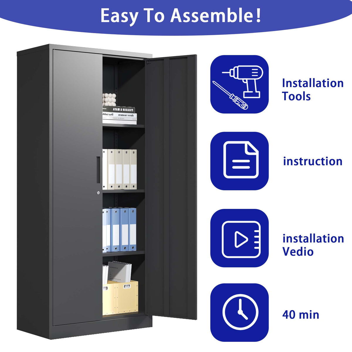 Siavonce Black 4-Shelf Office Cabinet