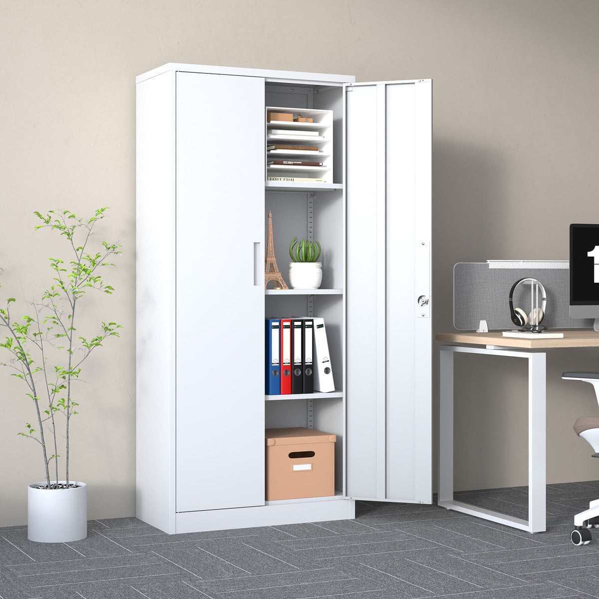 Siavonce White 4-Shelf Office Cabinet