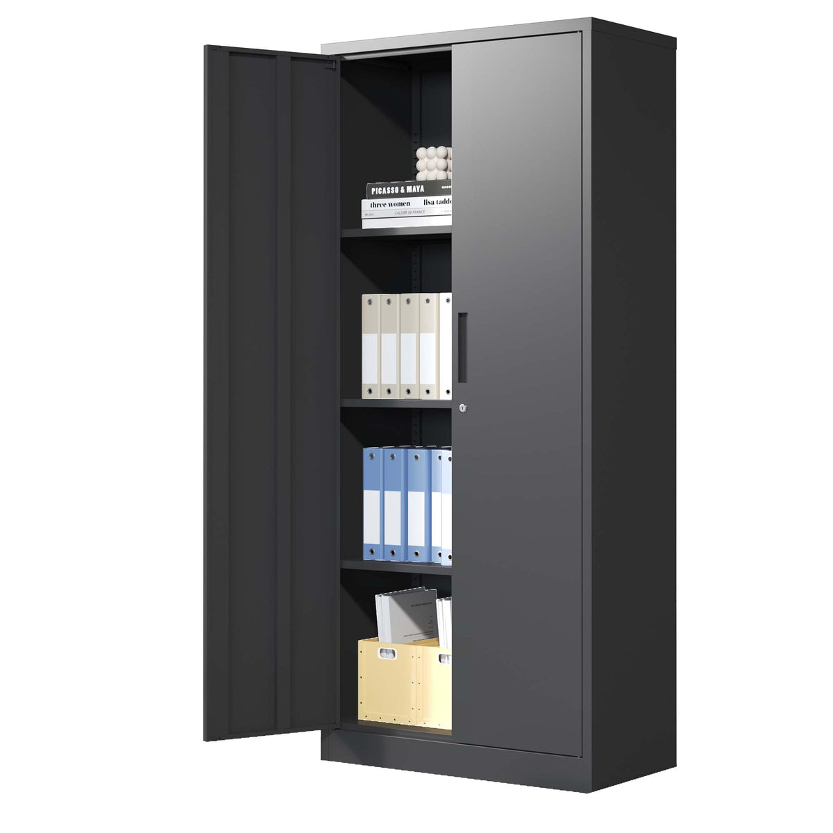 Siavonce Black 4-Shelf Office Cabinet