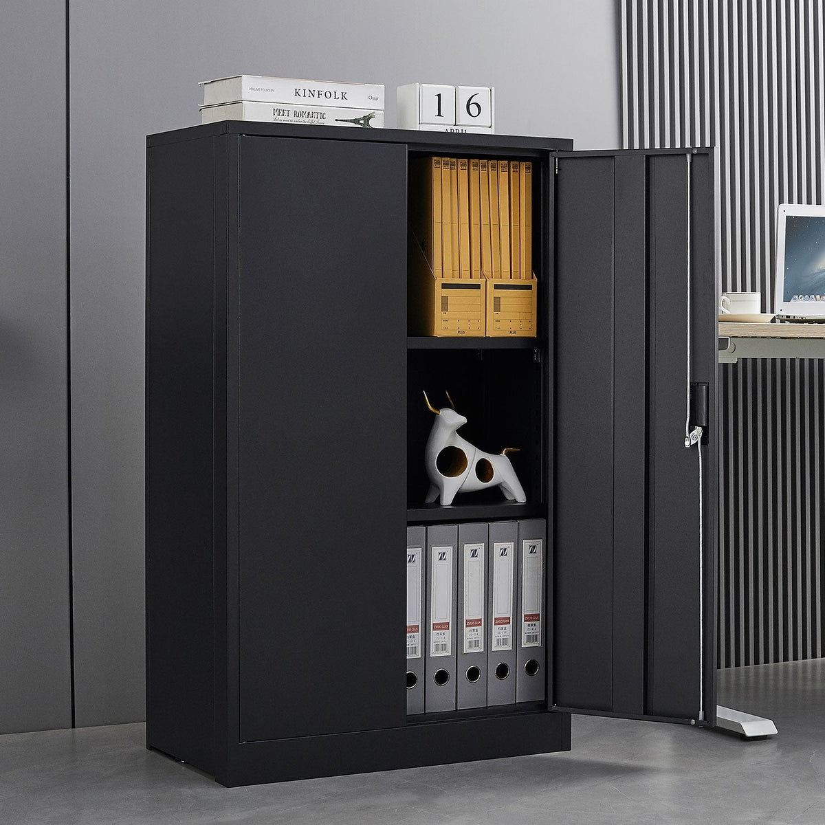 Siavonce Black 3-Shelf Office Cabinet