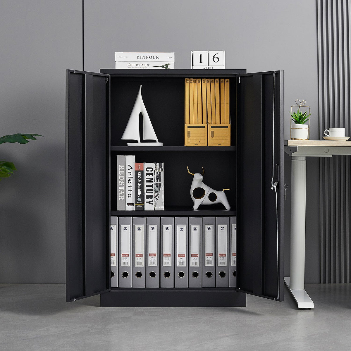 Siavonce Black 3-Shelf Office Cabinet