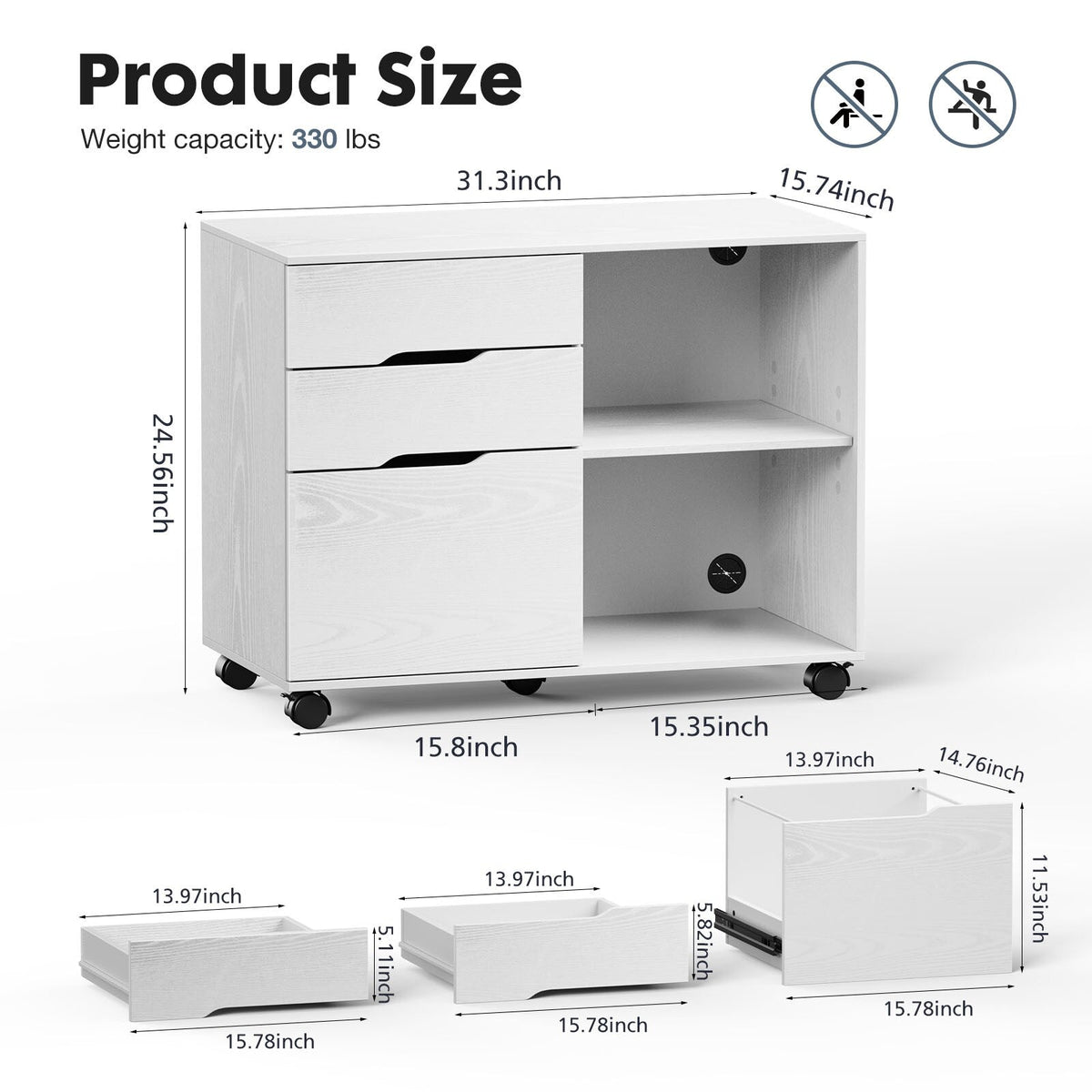 Siavonce White 2-Shelf Office Cabinet