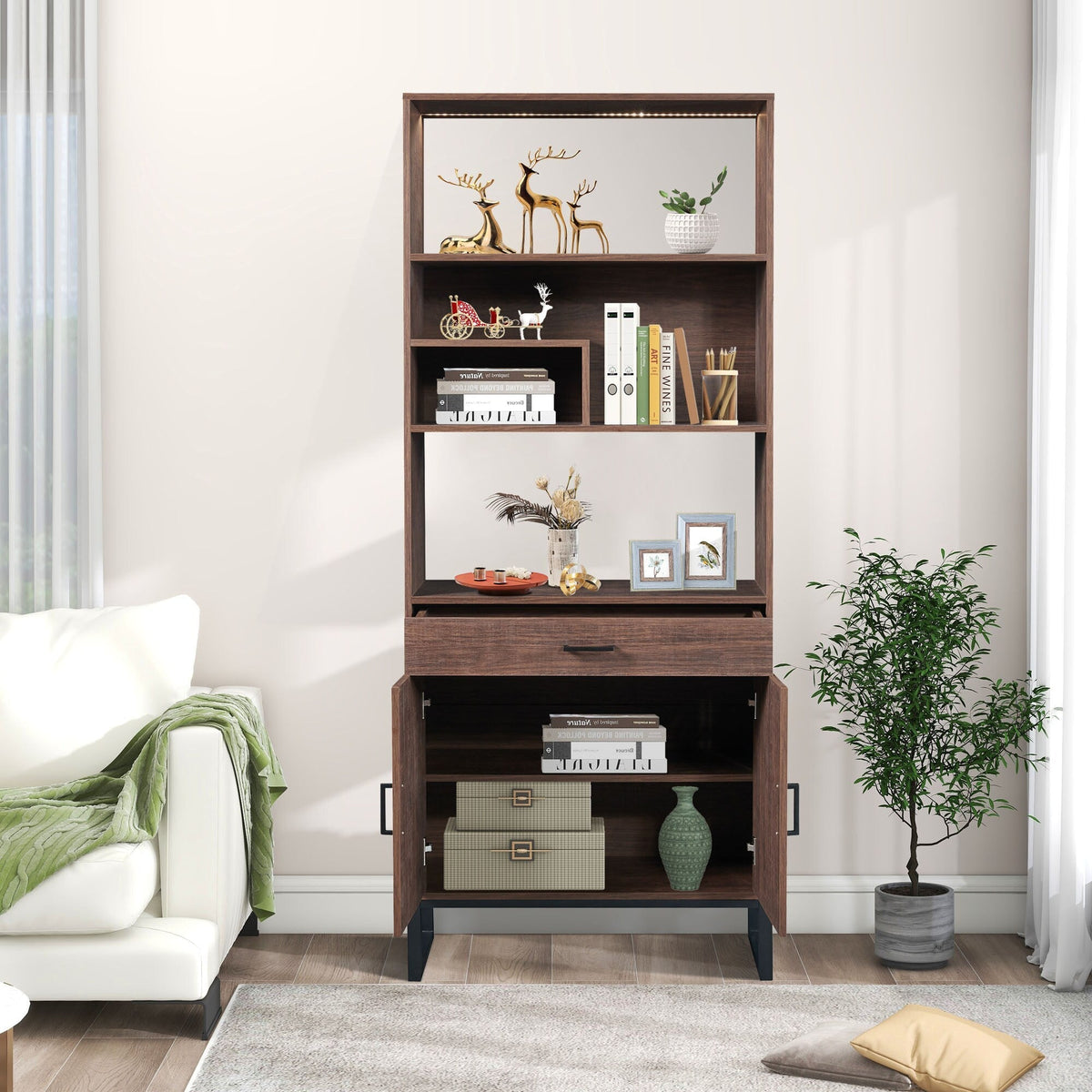 Siavonce Walnut 5-Shelf Office Cabinet