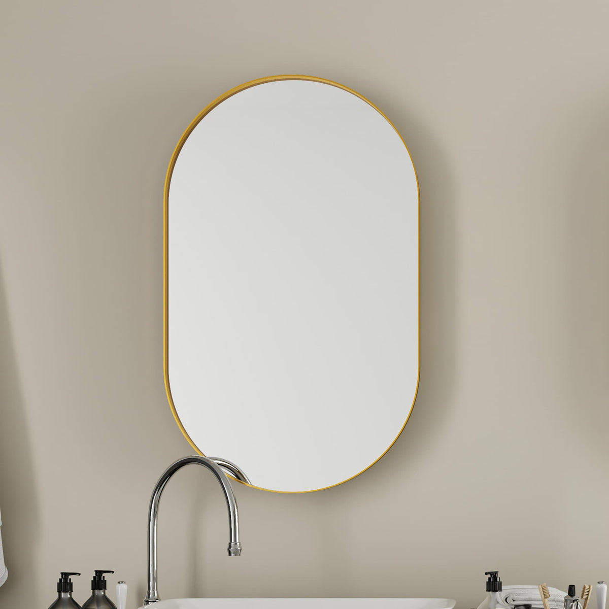 WELLFOR FS 20-in x 34-in Recessed Mount Black Mirrored Oval Medicine Cabinet