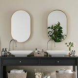 WELLFOR FS 20-in x 34-in Recessed Mount Black Mirrored Oval Medicine Cabinet