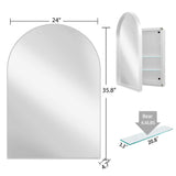 WELLFOR FS 24-in x 36-in Recessed Mount White Mirrored Arched Soft Close Medicine Cabinet