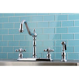 Elements of Design New Orleans Chrome 2‑Handle Deck‑Mount Bridge Kitchen Faucet with Side Spray (Deck Plate Included)