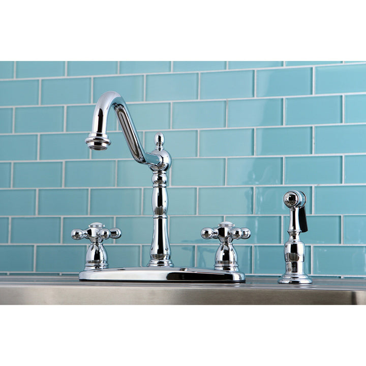 Elements of Design New Orleans Chrome 2‑Handle Deck‑Mount Bridge Kitchen Faucet with Side Spray (Deck Plate Included)