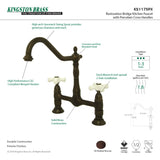Elements of Design Oil-Rubbed Bronze 2-Handle Deck-Mount Bridge Kitchen Faucet with Porcelain Cross Handles