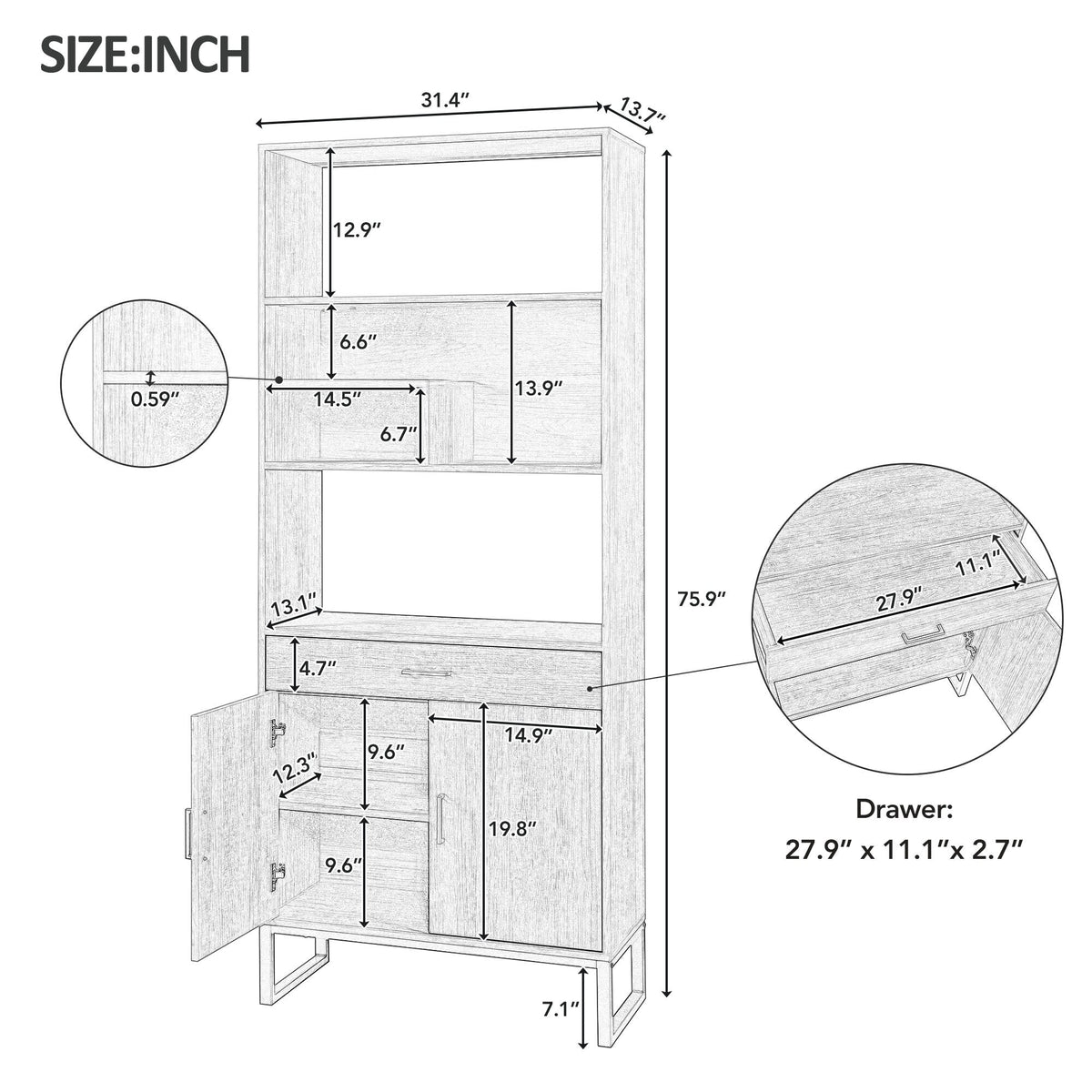 Siavonce Walnut 5-Shelf Office Cabinet