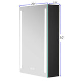 WELLFOR BG 20-in x 30-in Lighted LED Fog Free Surface Mount Black Mirrored Soft Close Medicine Cabinet