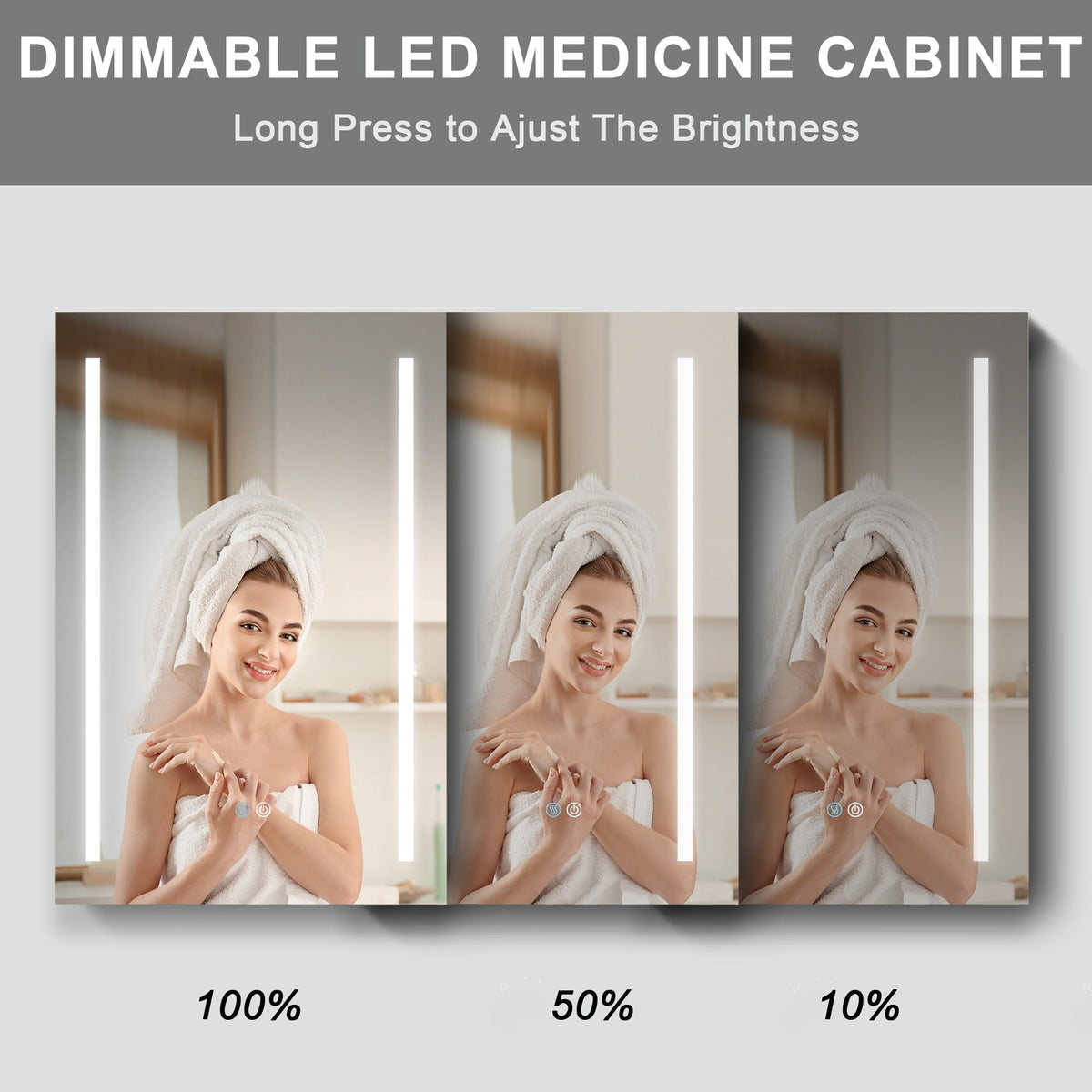 WELLFOR BG 20-in x 30-in Lighted LED Fog Free Surface Mount Black Mirrored Soft Close Medicine Cabinet