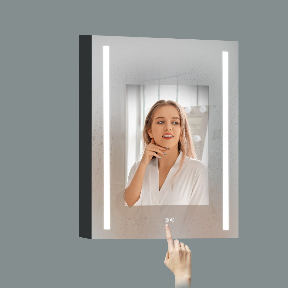 WELLFOR BG 20-in x 30-in Lighted LED Fog Free Surface Mount Black Mirrored Soft Close Medicine Cabinet