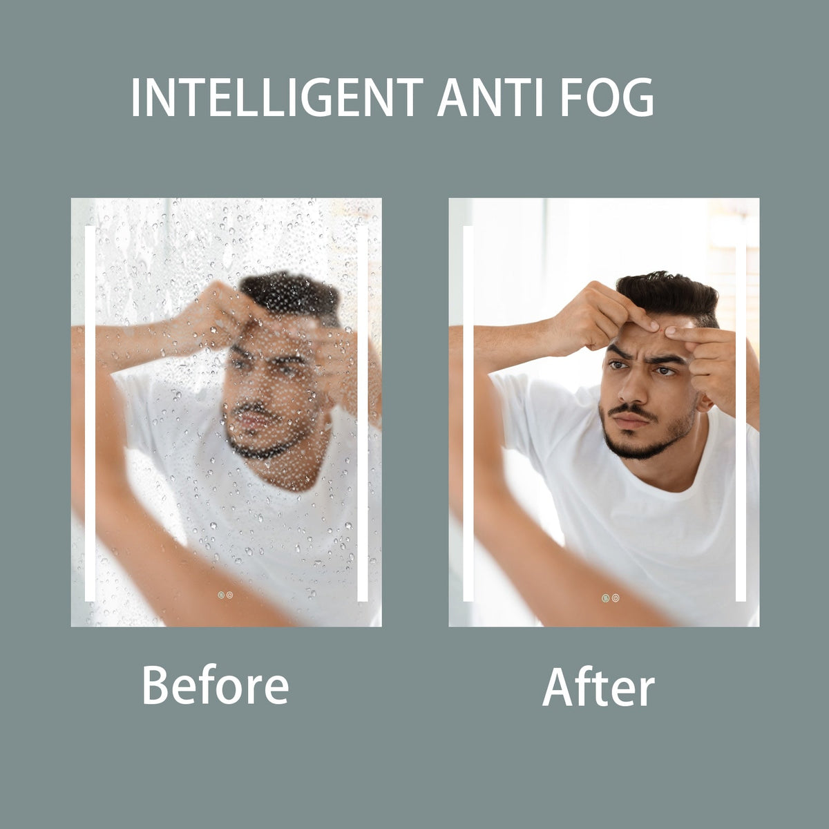 WELLFOR BG 20-in x 30-in Lighted LED Fog Free Surface Mount Black Mirrored Soft Close Medicine Cabinet