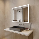 WELLFOR 36-in x 30-in Lighted LED Fog Free Surface Mount Silver Mirrored Soft Close Medicine Cabinet with Outlet