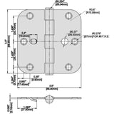 3-1/2 in. Bright Brass 5/8 in. Radius Security Door Hinges Value Pack (3-Pack)