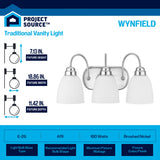 Project Source Wynfield 3-Light Brushed Nickel Traditional Vanity Light, 18.86-in Width