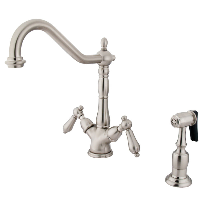 Elements of Design Brushed Nickel 2-Handle Deck-Mount Bridge Kitchen Faucet with Side Sprayer
