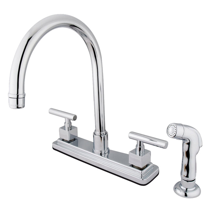 Elements of Design Claremont Chrome 2‑Handle Deck‑Mount High‑Arc Kitchen Faucet with Side Sprayer and Deck Plate