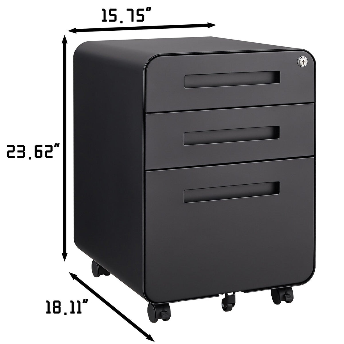 Mondawe Black 3-Drawer 15.75-in File Cabinet